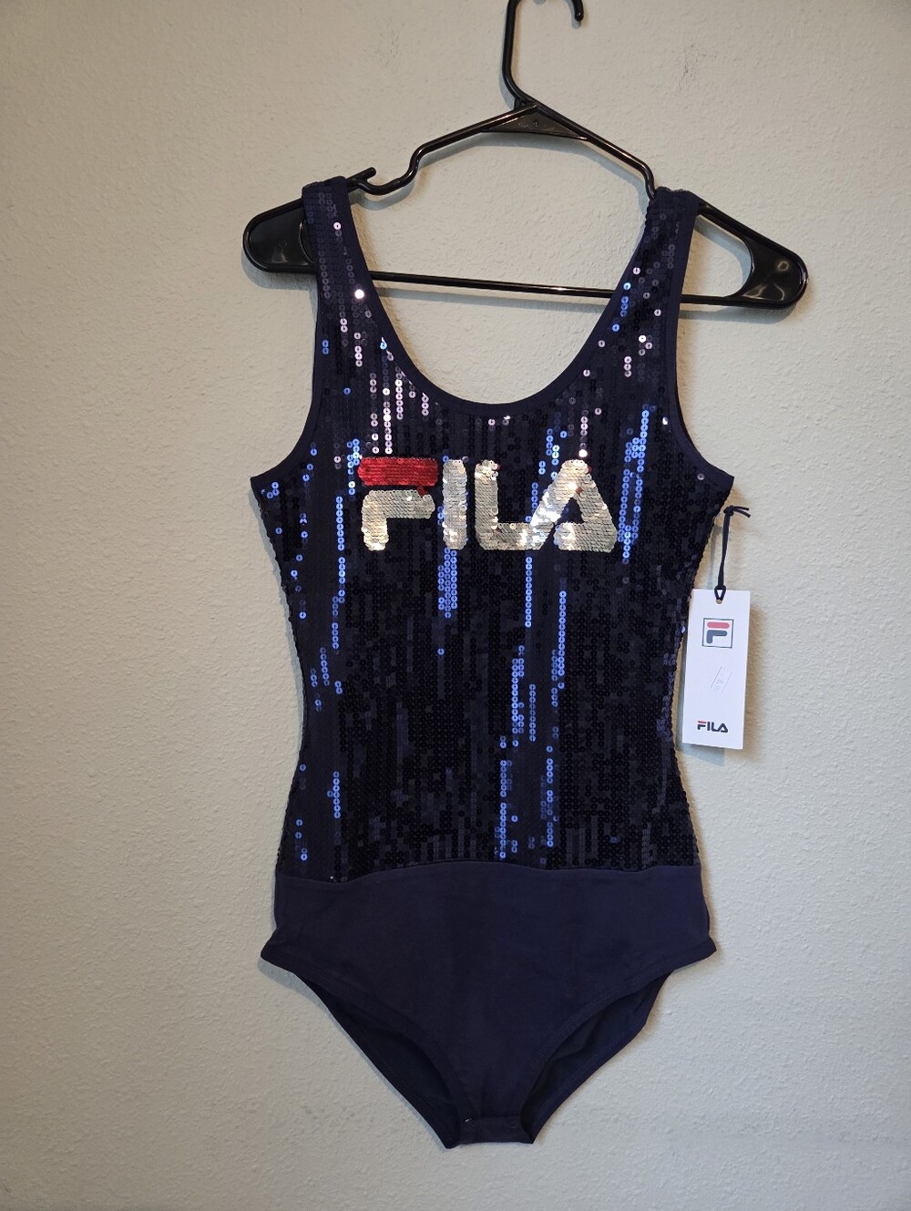 Fila Navy Sequin Logo Tank Bodysuit